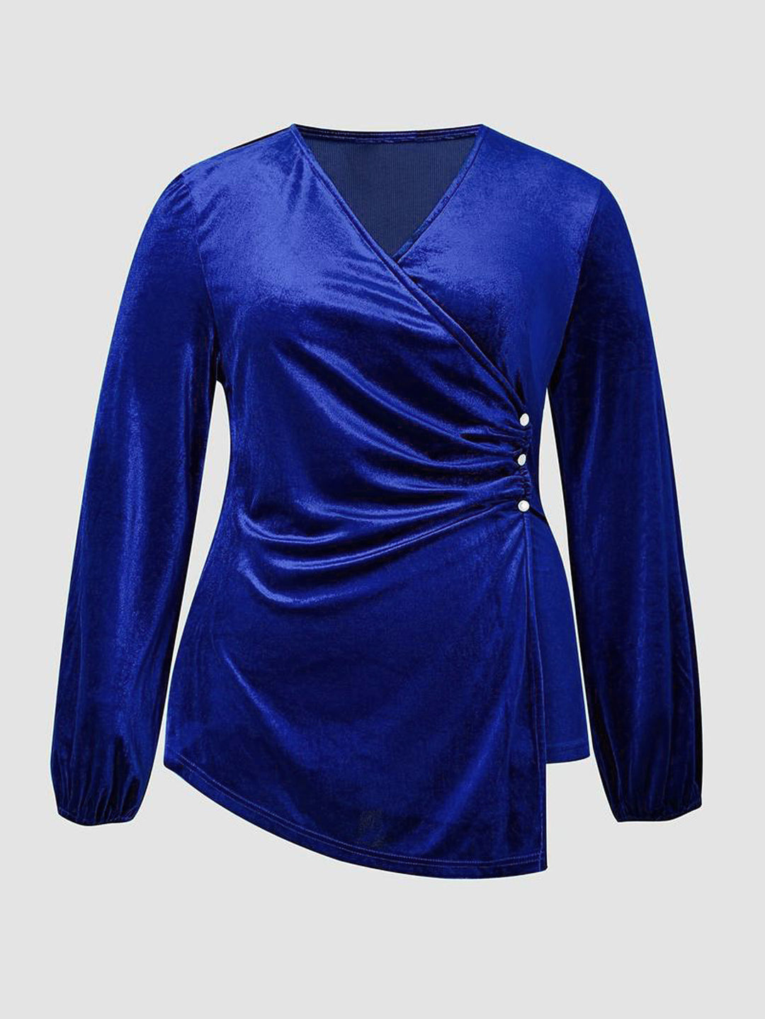 Dame indpakningsbluse med glamourøse rynker og elegante knapdetaljer Stilla