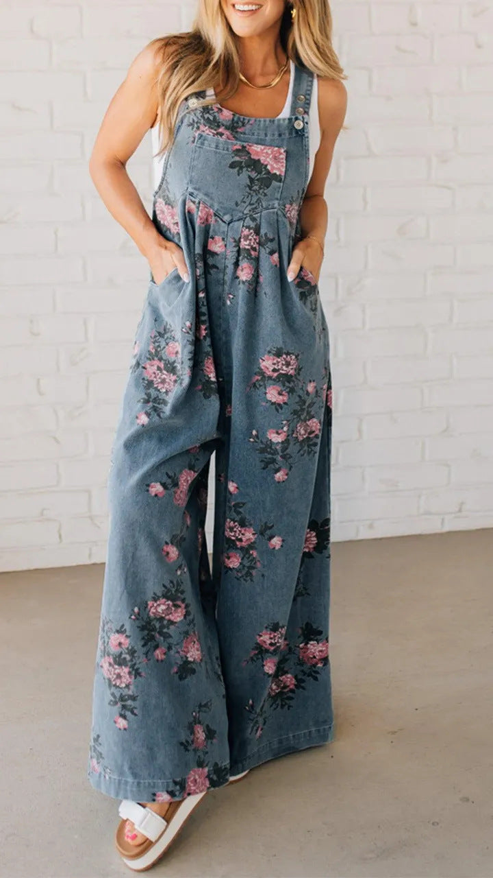Dame blomster mønster maxi seler bukser Stilla