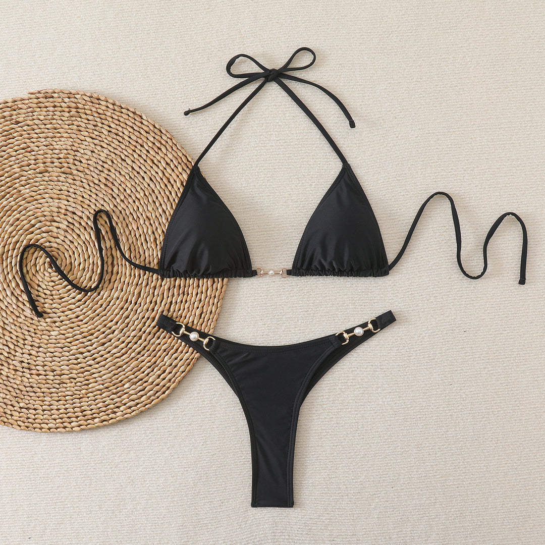 Dame Triangel-Bikini med elegante dekorationer Skovae