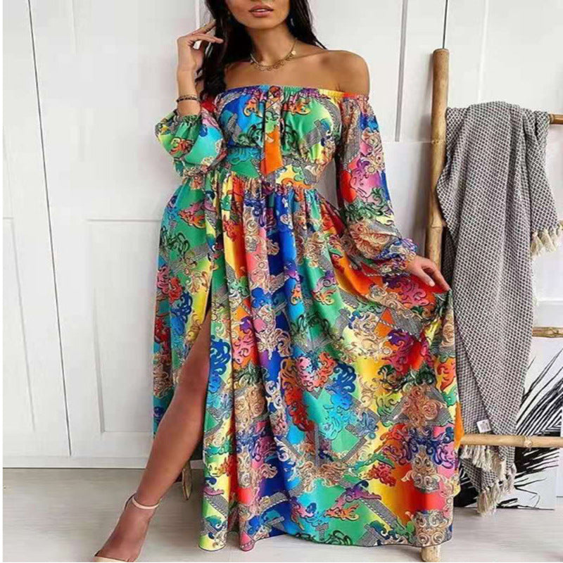 Dame Off-Shoulder Maxi Kjole med elegant print Stilla