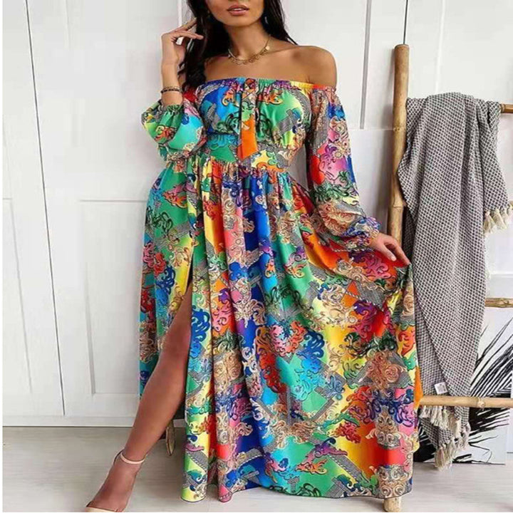 Dame Off-Shoulder Maxi Kjole med elegant print Stilla