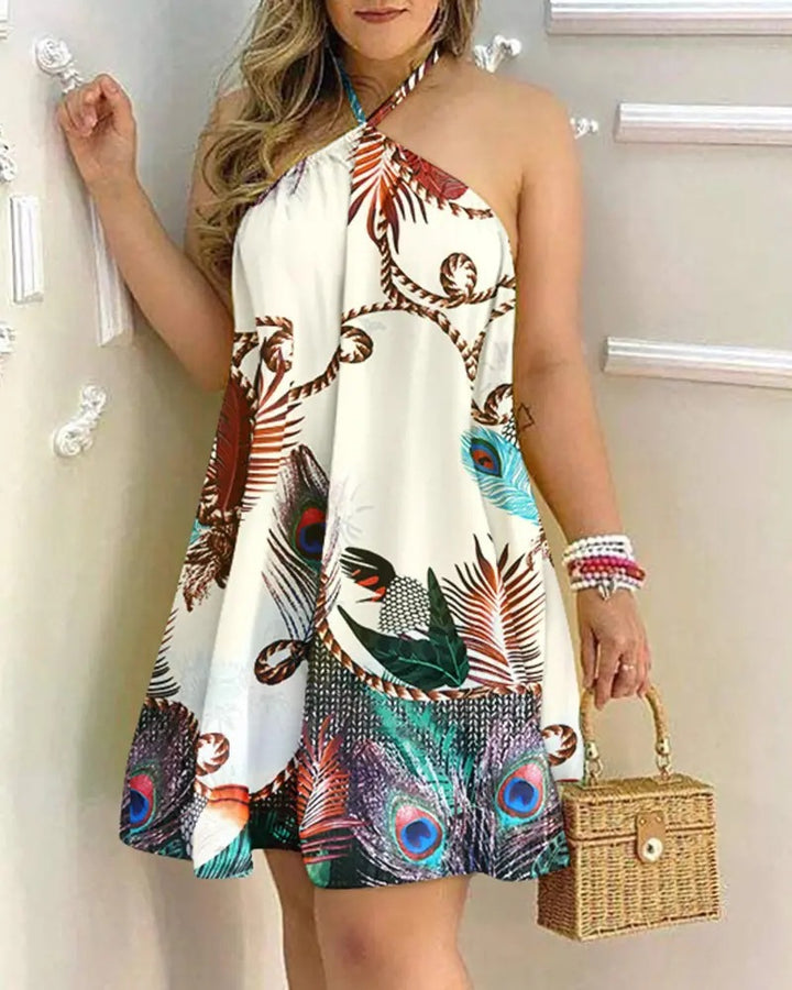 Damer Tropical Print Halterneck Kjole Stilla
