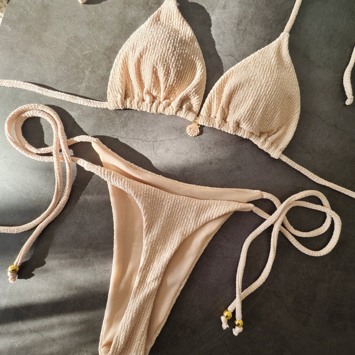 Dame triangel-bikini med elastiske bånddetaljer Skovae