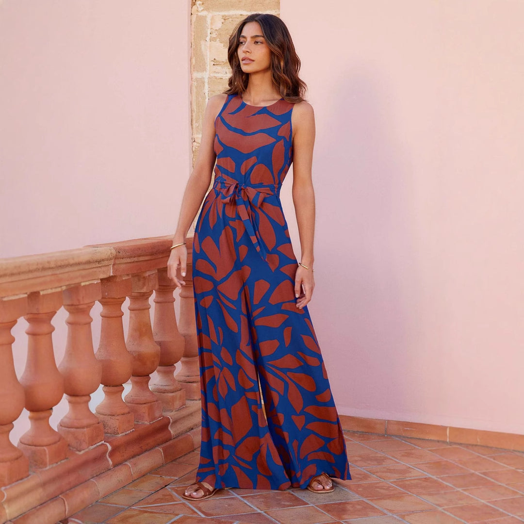 Women's Floral Maxi Dress with Tie Belt and Elegant Cut Stilla