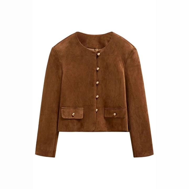 Dame Elegant Suede-Jakke med dekorative Knapper Stilla