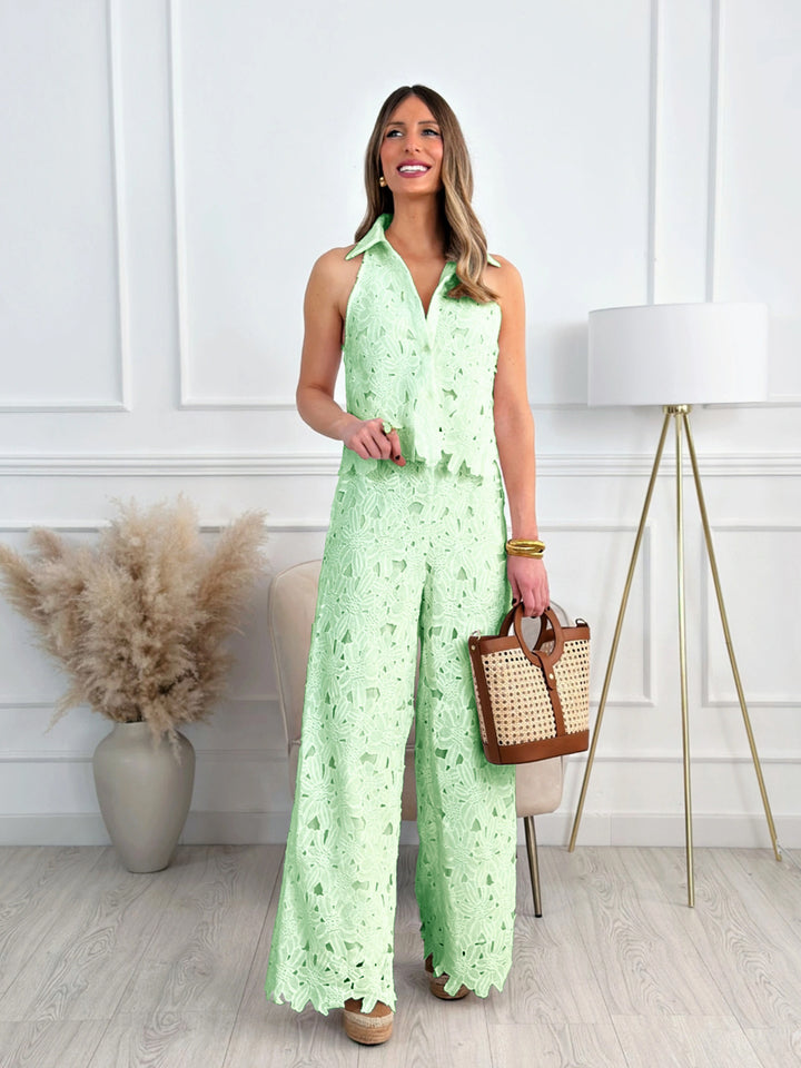 Dame Elegant Jumpsuit med spidsdetaljer og bredt ben Stilla