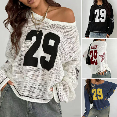 Dame afslappet oversized sweater med grafisk mønster Skovae