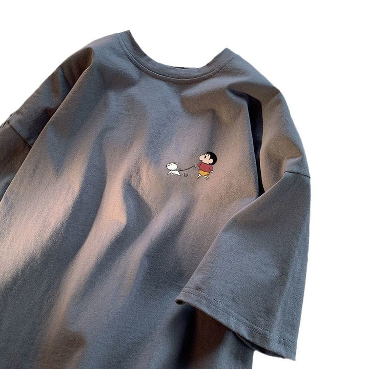 Dame T-shirt med minimalistisk tegneserie-motiv Stilla