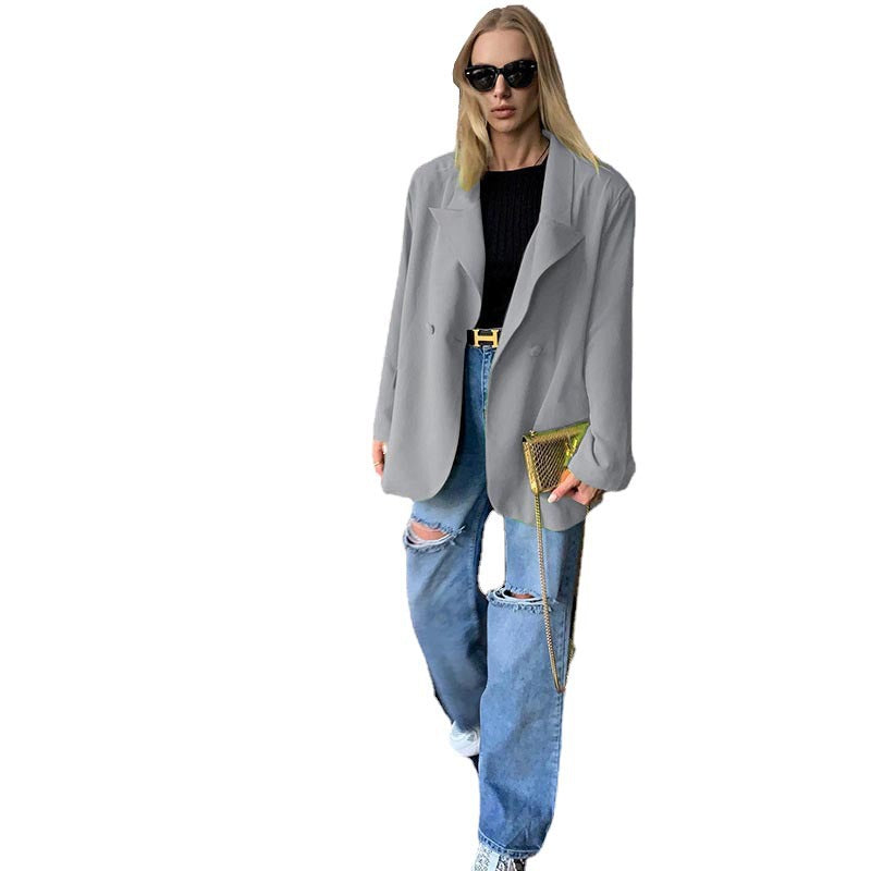 Dame Oversized Blazer med dobbelte knaplukninger og blød berøring Stilla