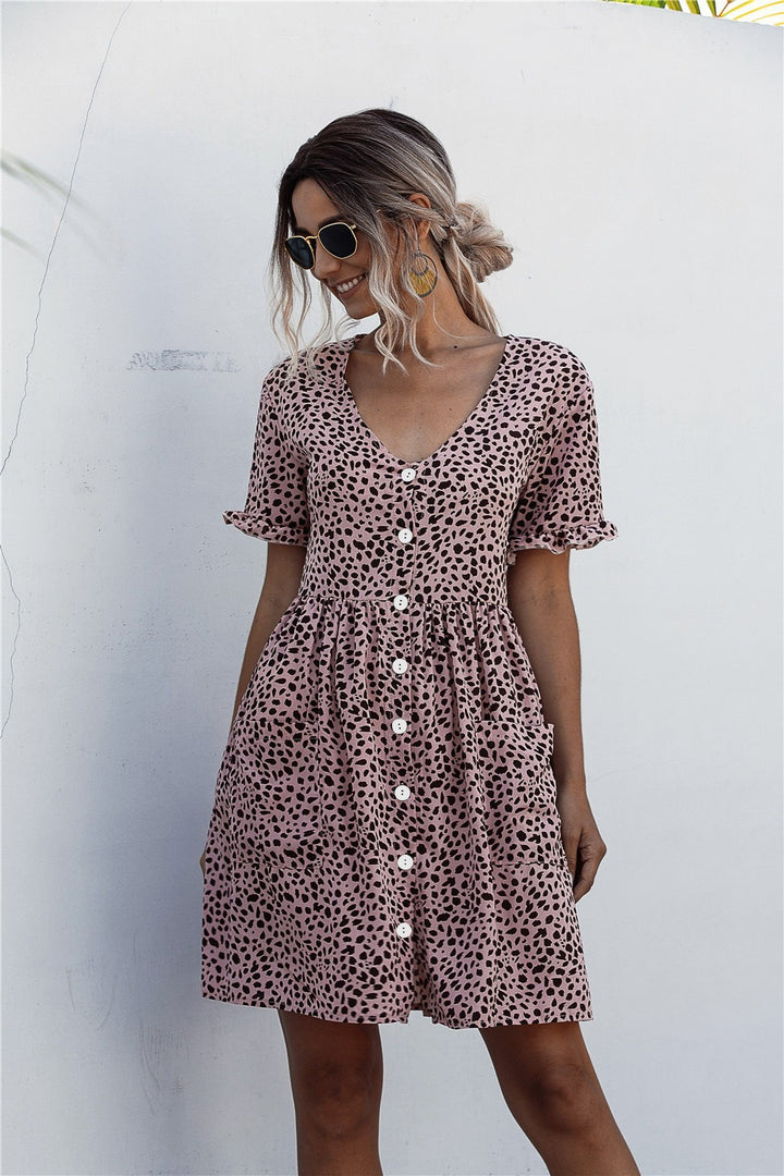 Dame Button-Up Trappel Mini Kjole Stilla