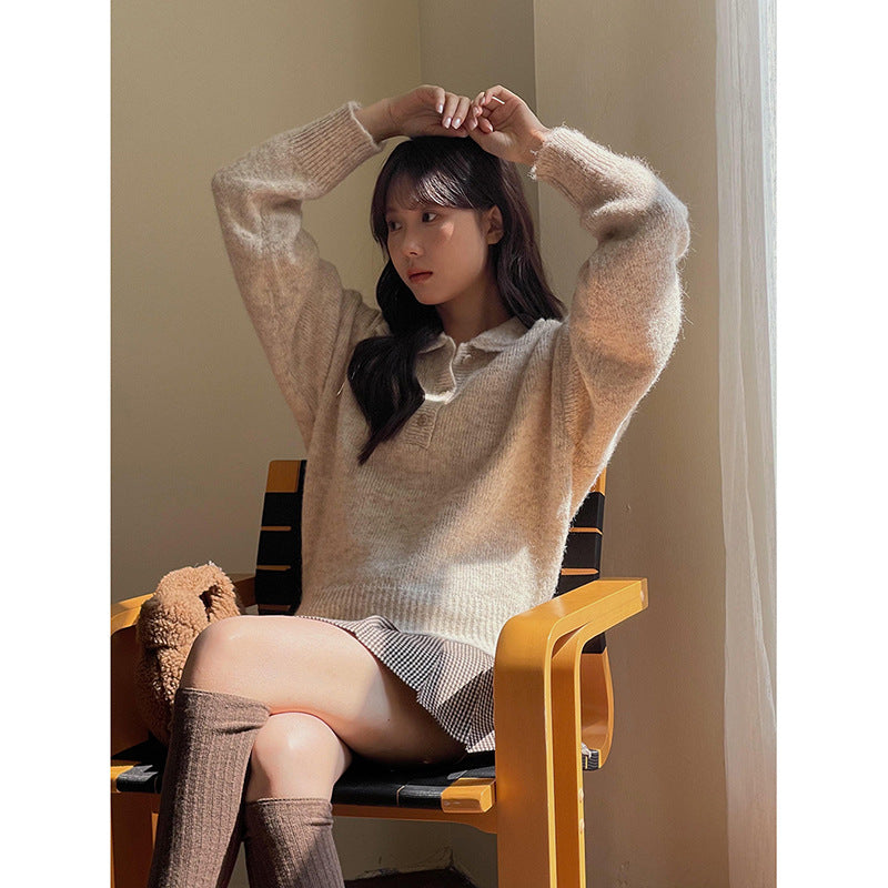 Dame sweater med voluminøse ærmer og fashionabel krave Stilla