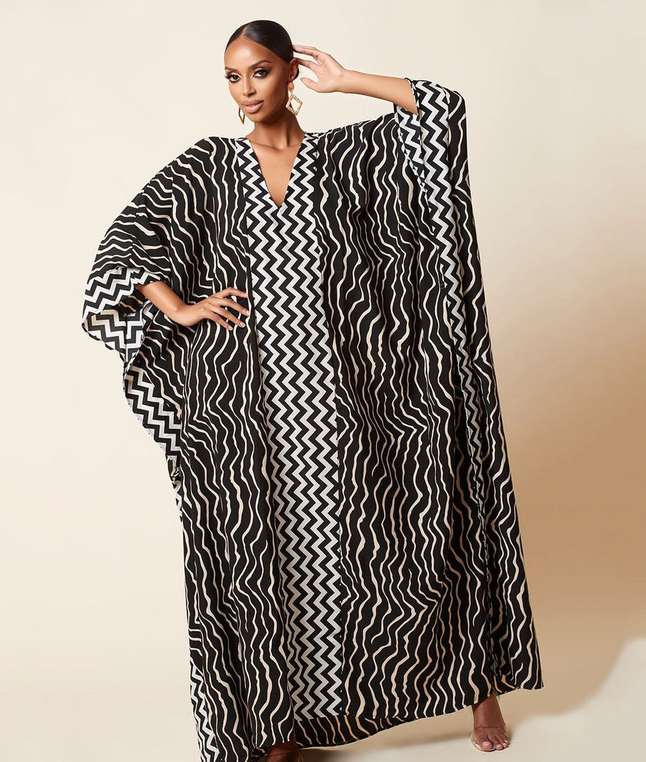 Dame Kaftan med dekorativ zebra-optik og elegante detaljer Stilla