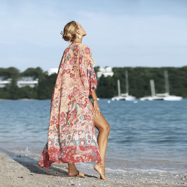 Dame luftig strandkat med blomsterdesign Skovae