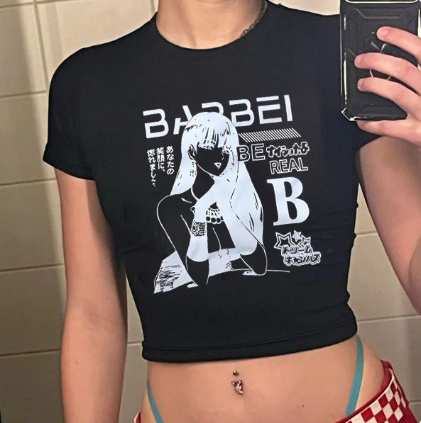 Dame Crop-T-shirt med kreativt skeletdesign og inspirerende tekst Skovae