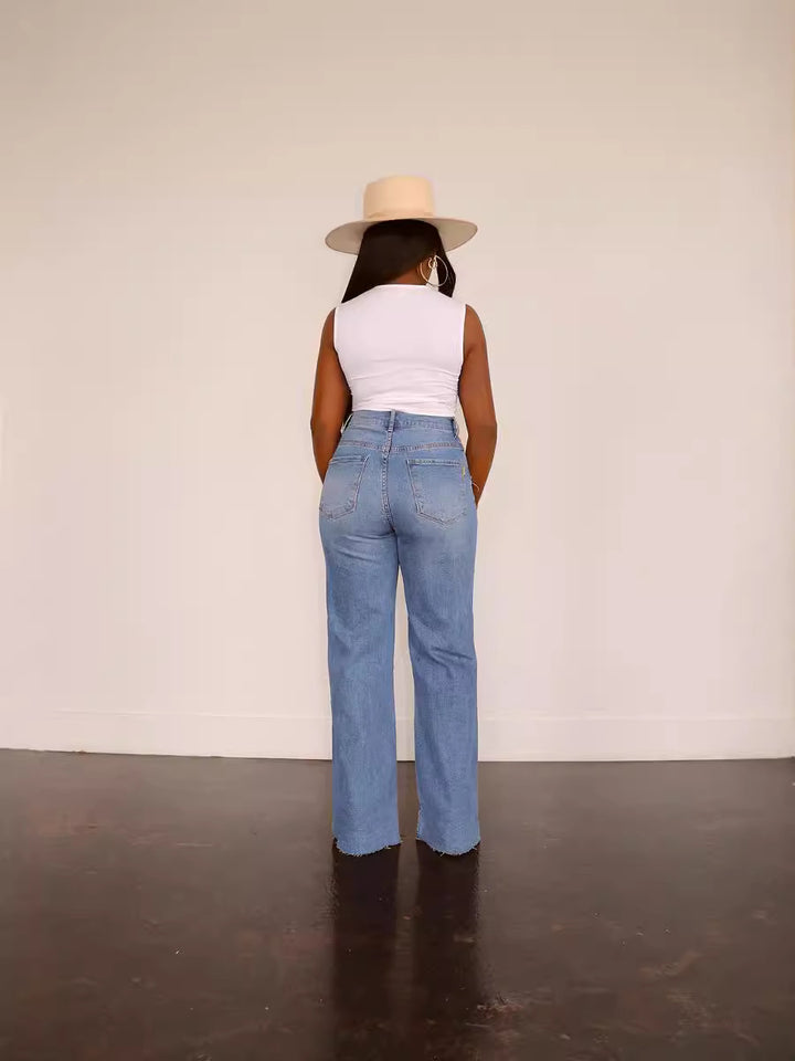 Dame højtaljede jeans i destroyed-look Stilla