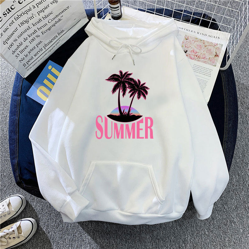 Kvinder's hoodie med sommermotiv og tropisk palmeprint Skovae