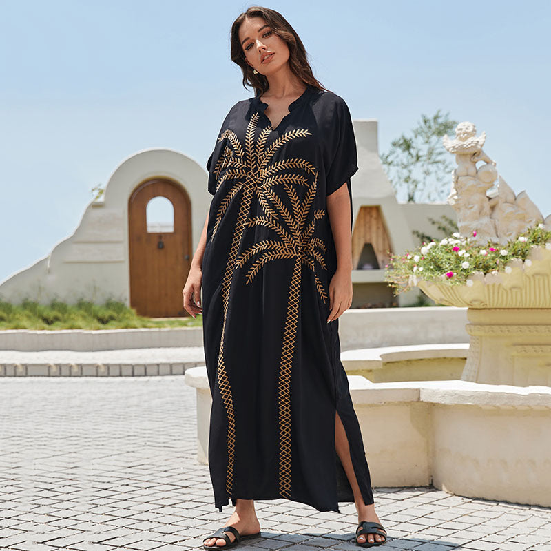 Dame Kaftan med kunstnerisk palme mønster Stilla