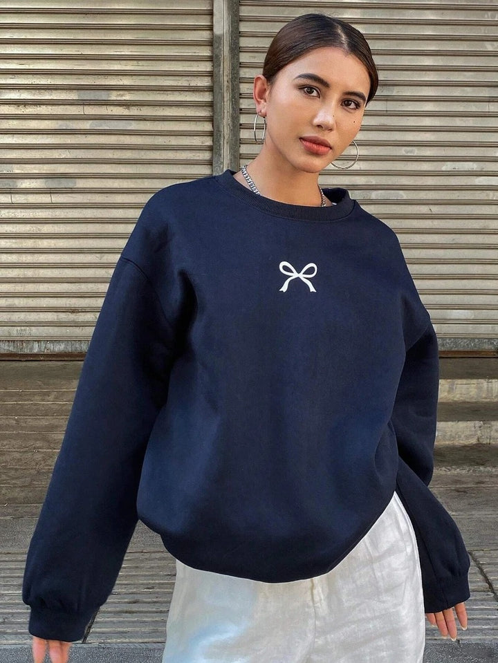 Kvinders hyggelige sweatshirt med fashionable bue motiv Stilla