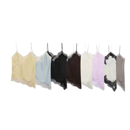 Dame-spids-camisole med asymmetrisk snit og elegante prikker Skovae