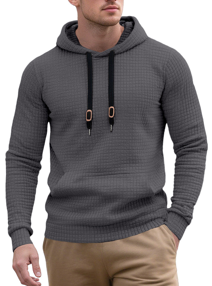 Herren nan snævre skåret quiltet hættepullover med fin kvadratstruktur, snoretræk og ribbet nederste del Skovae