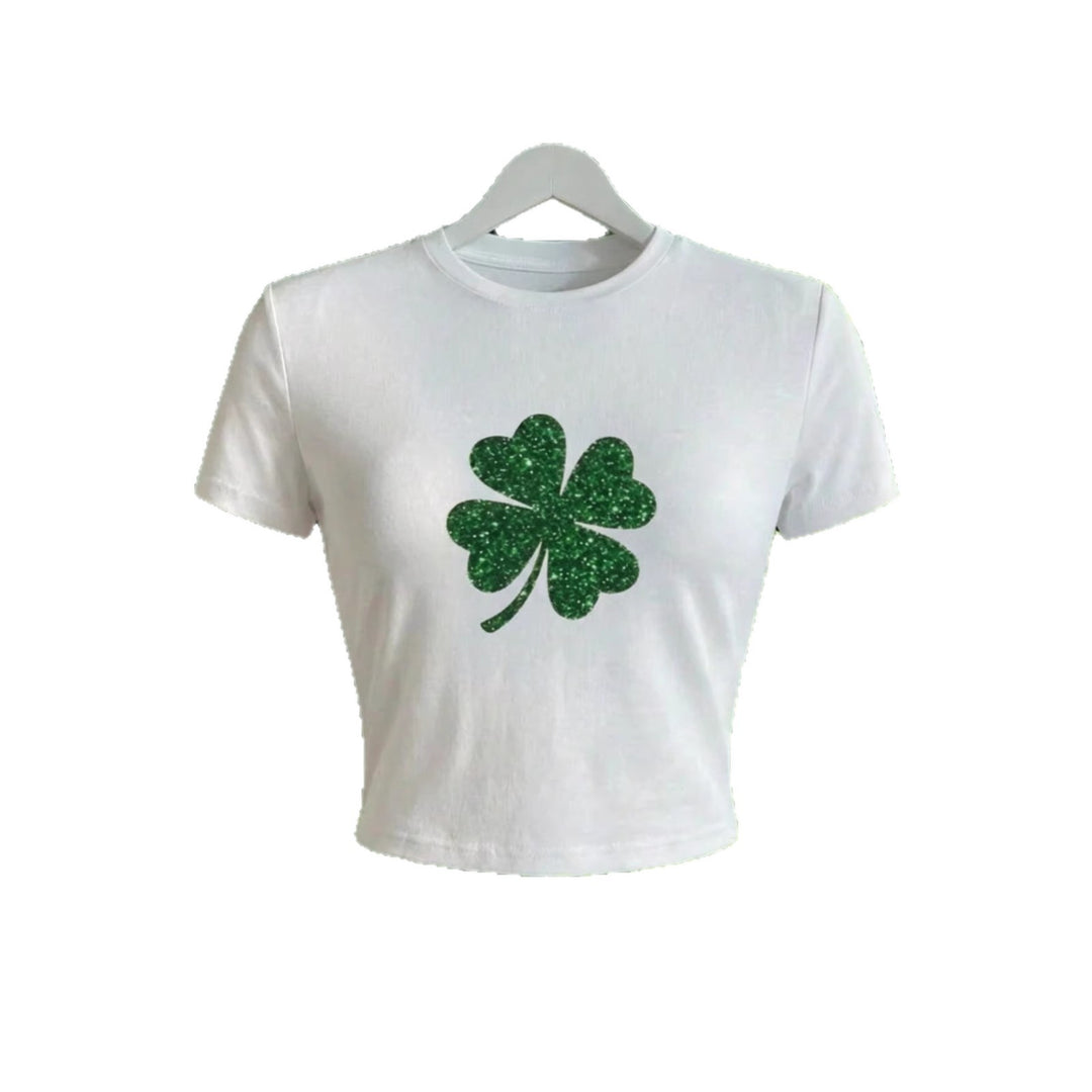 Dame Crop-Top med Glitrende Kløver Motiv Skovae