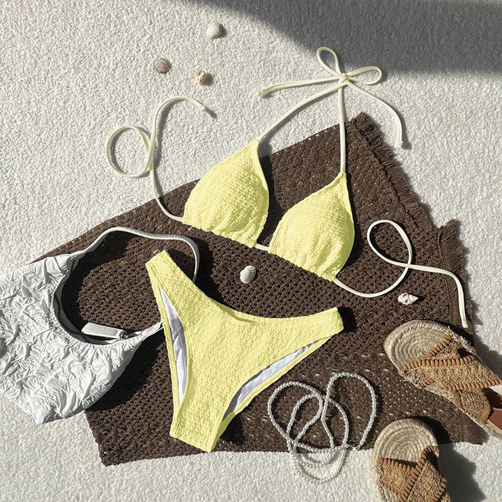 Dame Triangel-Bikini med justerbare stropper og struktureret tekstur Skovae