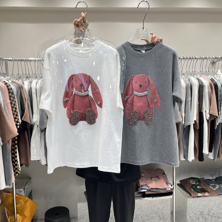 Dame T-shirt med betagende dyremotiv og glitrende detaljer Stilla