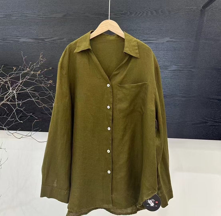 Femme Linned Langærmet Button-Up Skjorte Stilla
