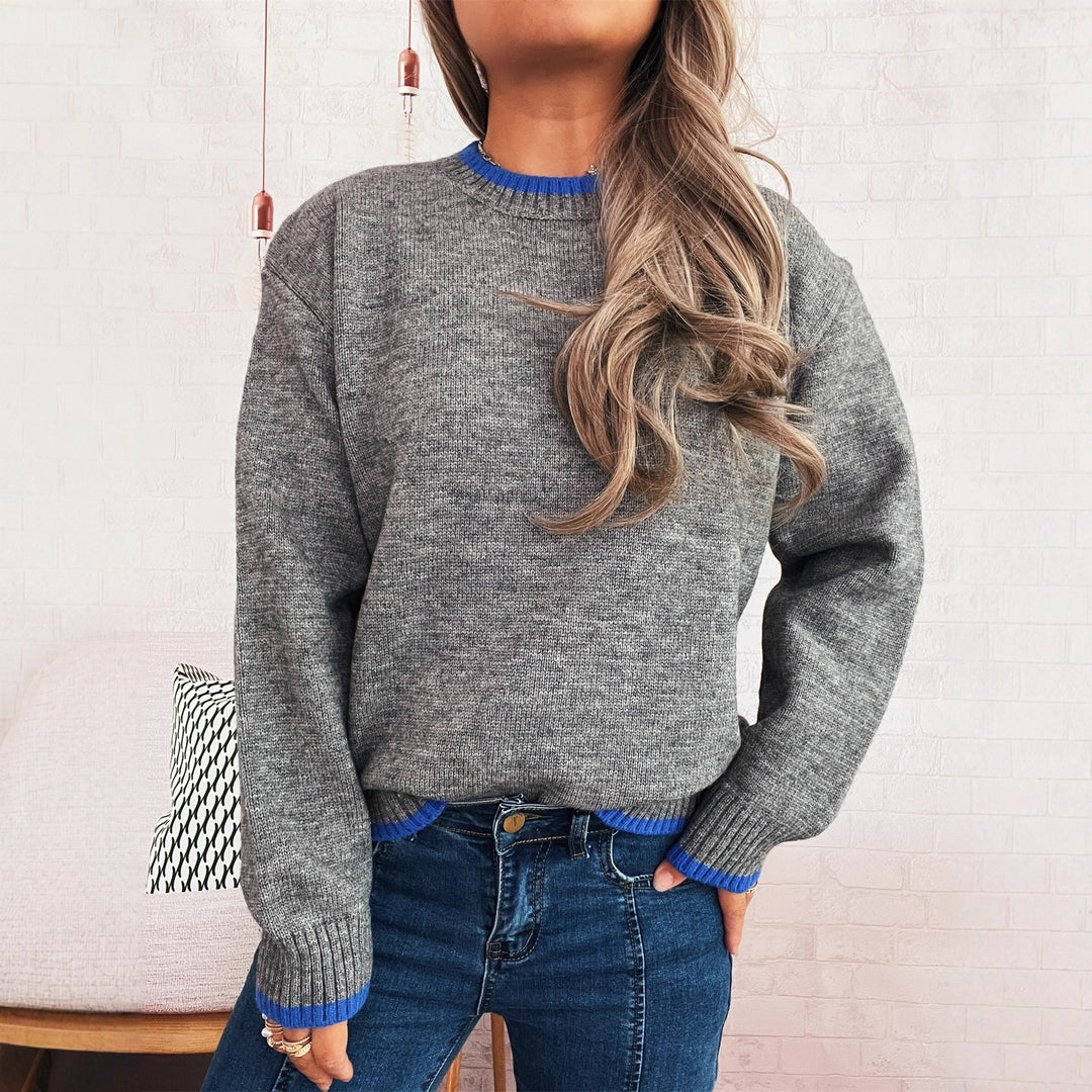 Dames afslappet sweater med en afslappet stående krave og kontrasterende ribdetaljer Stilla