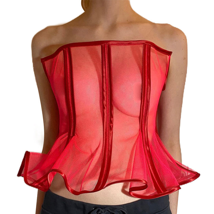 Femme Mesh Peplum Korset Top Stilla