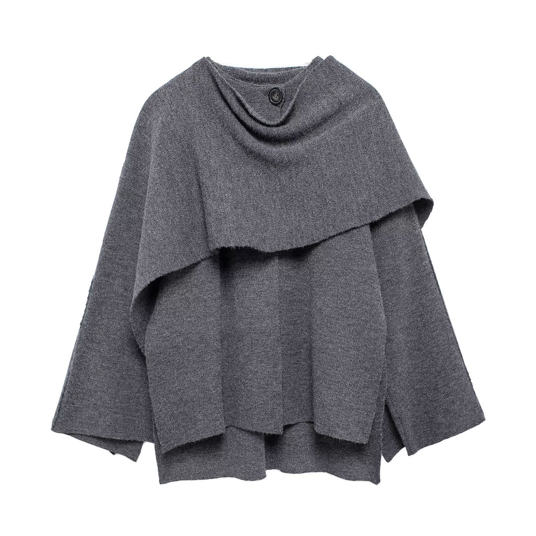 Dame elegant poncho med asymmetrisk snit og knappyntet forside Stilla
