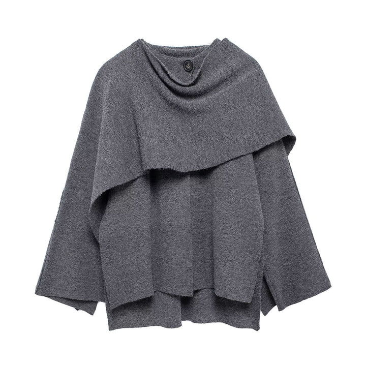 Dame elegant poncho med asymmetrisk snit og knappyntet forside Stilla