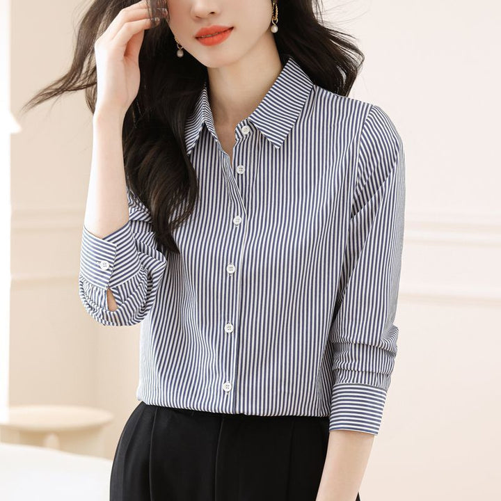Kvinder stribet bluse med elegant krave Stilla