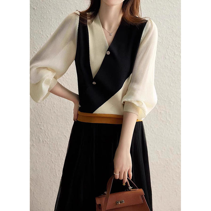 Dame elegant omslagsbluse med innovativ snit og fashionable detaljer Stilla
