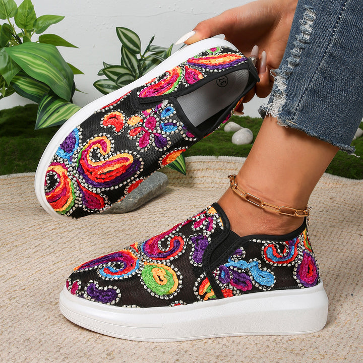 Dame Slip-On Sneakers med farverigt håndbroderedesign Stilla