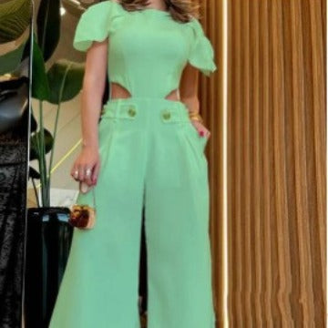 Dame Elegant Jumpsuit med skære detaljer og bløde strømmede bukseben Skovae