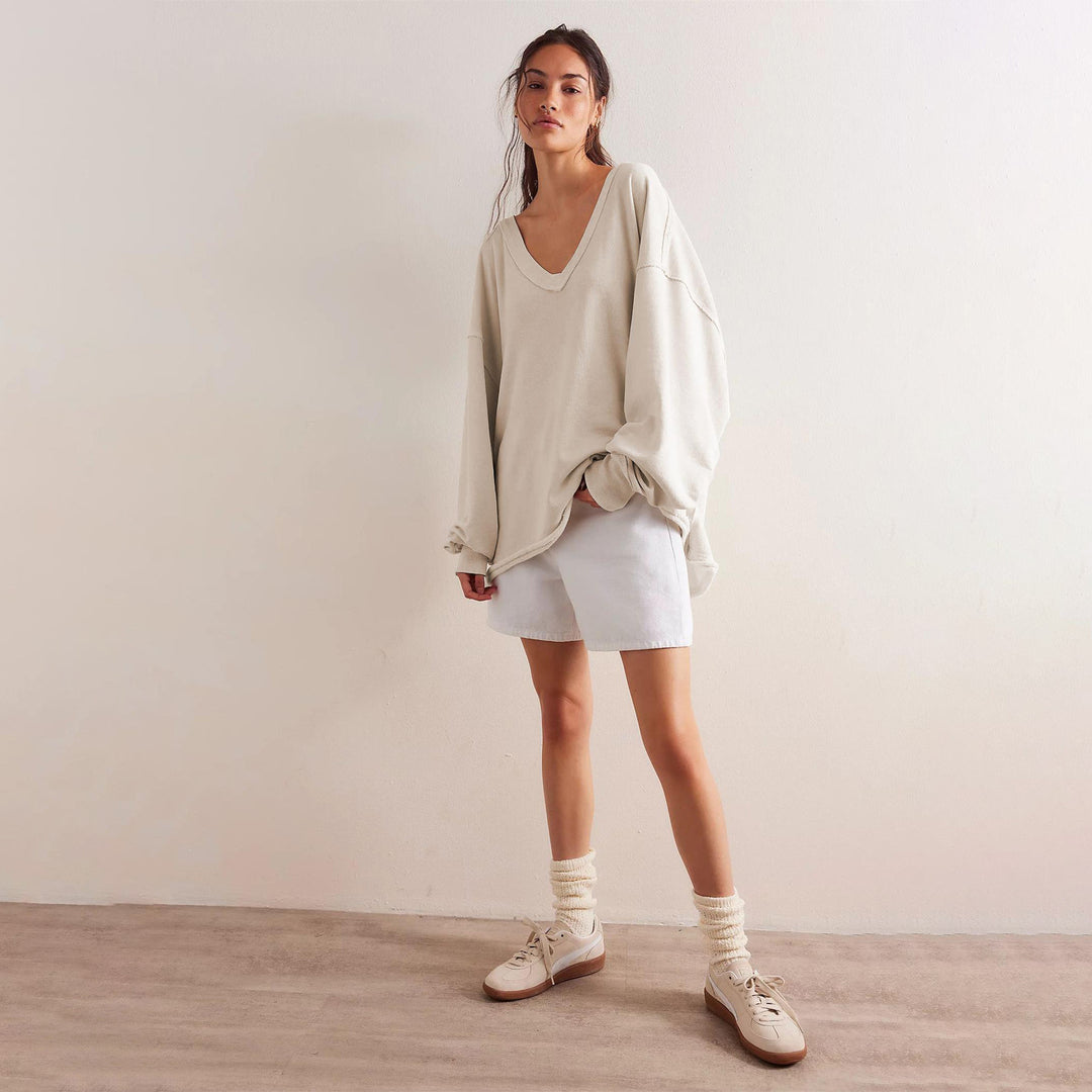 Dame oversized V-hals sweatshirt med afslappet pasform Stilla