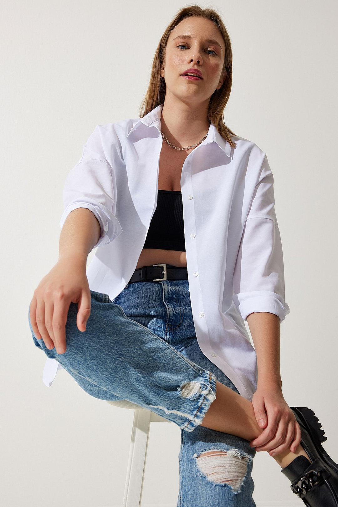 Dame Oversized Bluse med lange ærmer Stilla