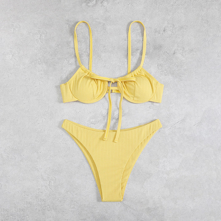 Damer højskåret bikini med fashionable flæsedesign og justerbare stropper Skovae