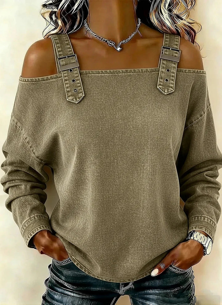 Dame casual sweatshirt med dekorative skulderdetaljer Skovae
