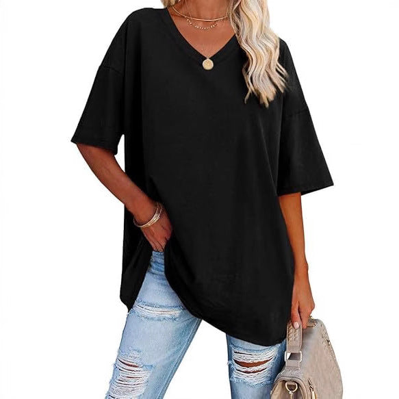 Dame afslappet V-hals T-shirt med oversize pasform Stilla