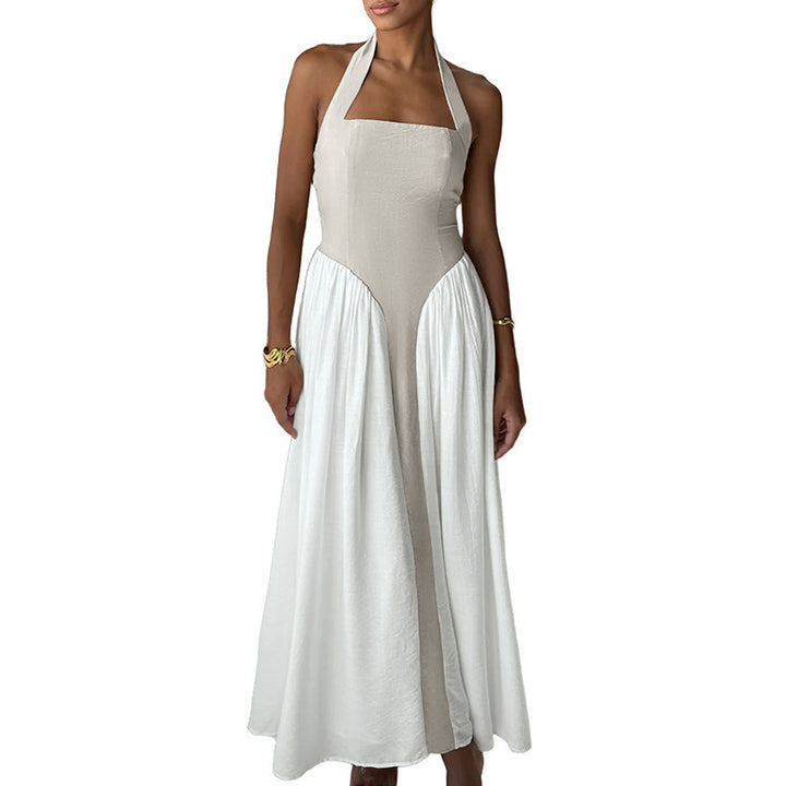 Damen Maxi-Kleid mit halterträger und eleganter Faltenoptik Skovae