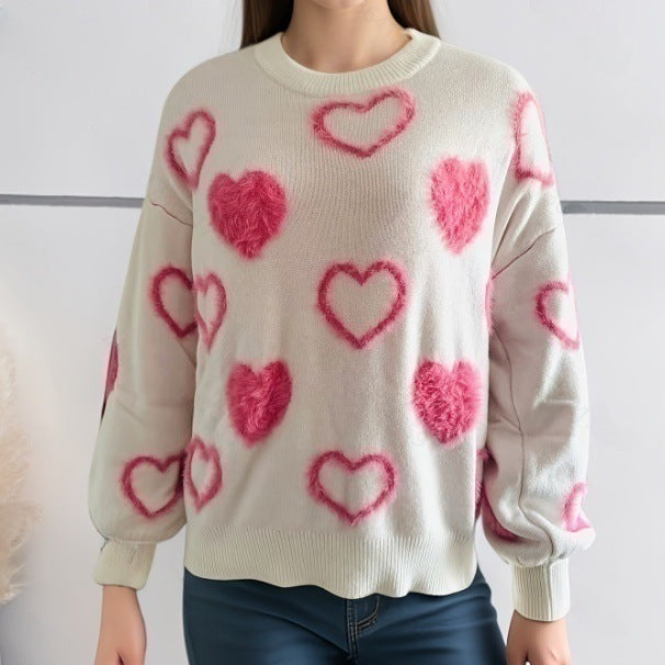 Femme Cozy Hjerte-mønster Pullover Sweater Stilla