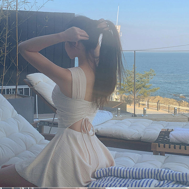 Dame Elegant Strandkjole med Rynker Skovae