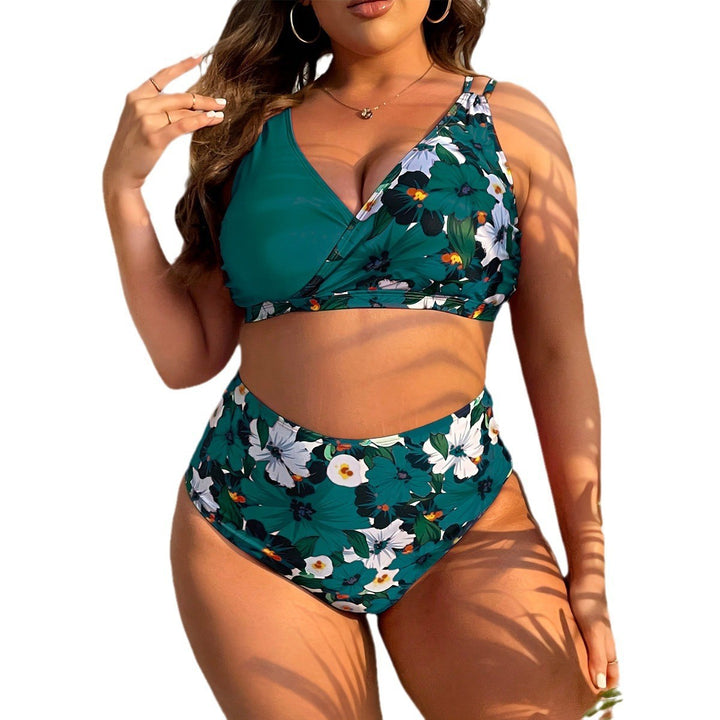Damer Højskåret Floral-Bikini-Sæt med Wrap-Ovendel Skovae
