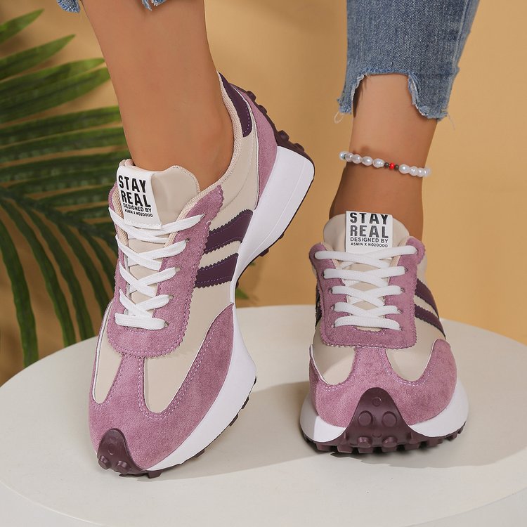 Dame nan retro-inspirerede plateausneakers i velourlæder-look med profileret gummisål Skovae