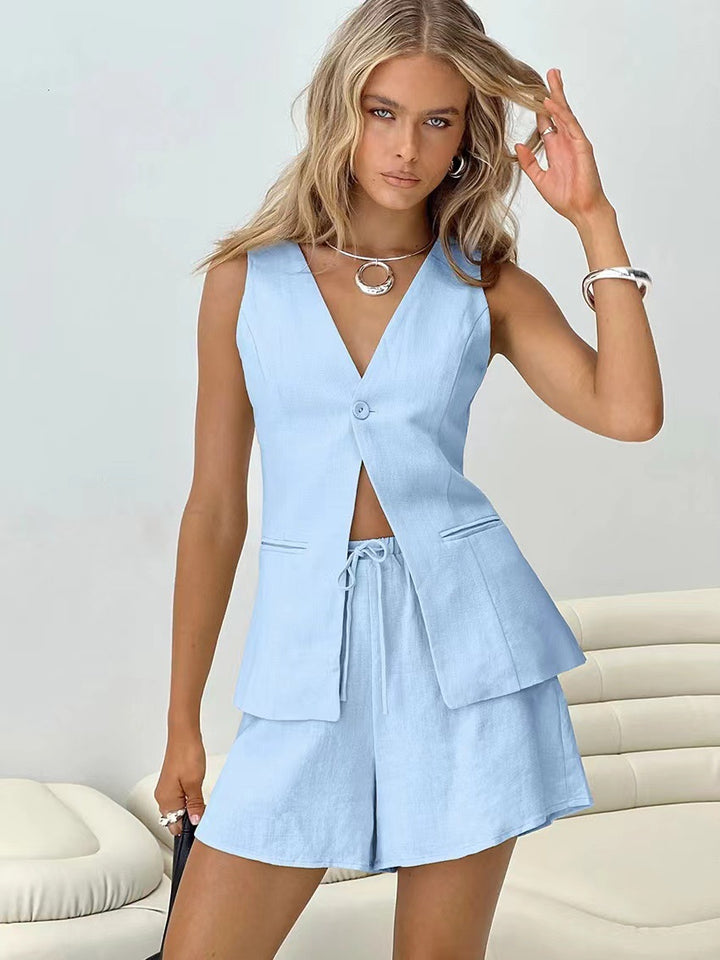 Dame moderne Blazer-Shorts-sæt med elegant snit og legende detalje Stilla