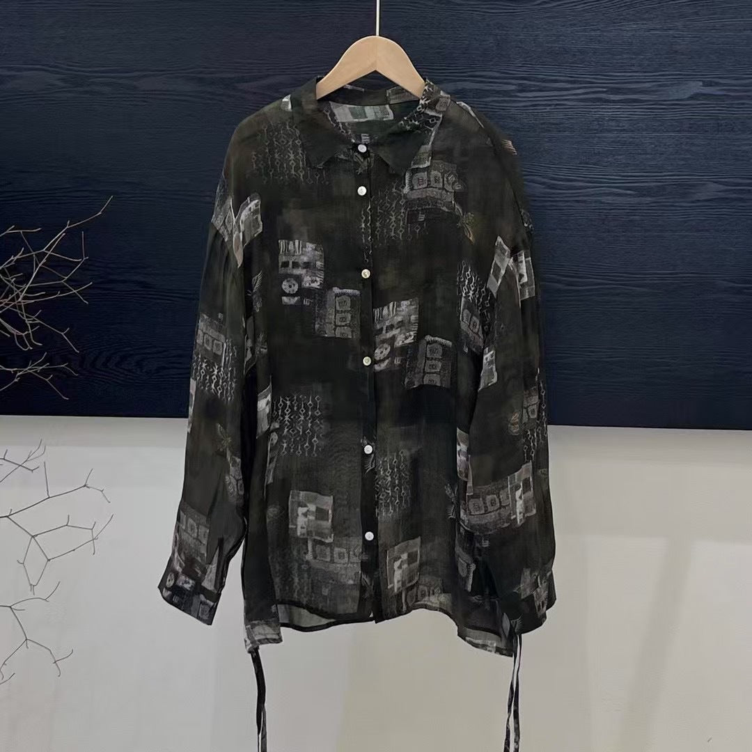 Femme Floral Print Langærmet Linnedskjorte Stilla