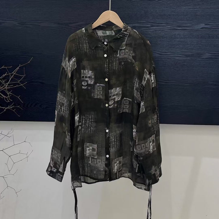 Femme Floral Print Langærmet Linnedskjorte Stilla