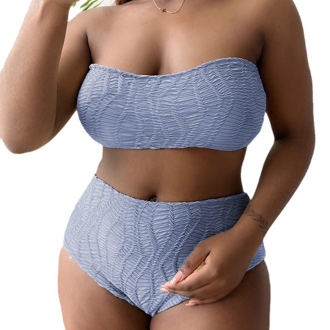 Dame højtaljet bustier bikini sæt med rynke-design Skovae